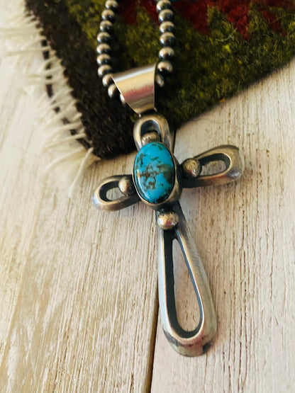 Navajo Sterling Silver & Turquoise Cross Pendant