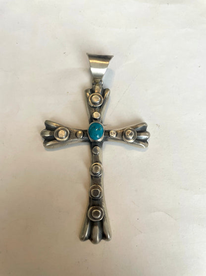 Navajo Sterling Silver & Turquoise Cross Pendant