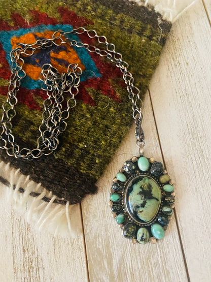 Navajo Sterling Silver & Tibetan Turquoise Cluster Necklace