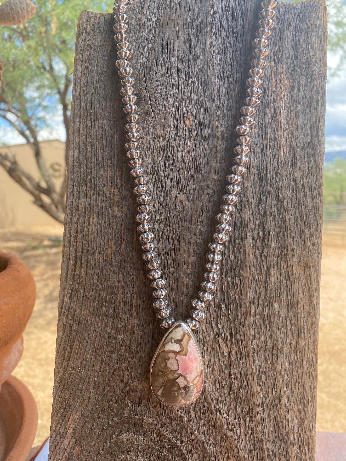 Navajo Rhodonite & Sterling Silver Beaded Necklace