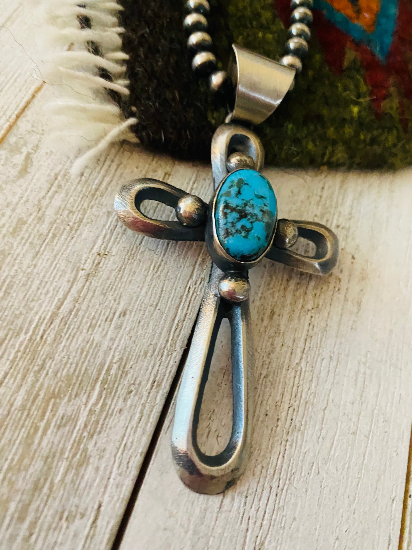 Navajo Sterling Silver & Turquoise Cross Pendant