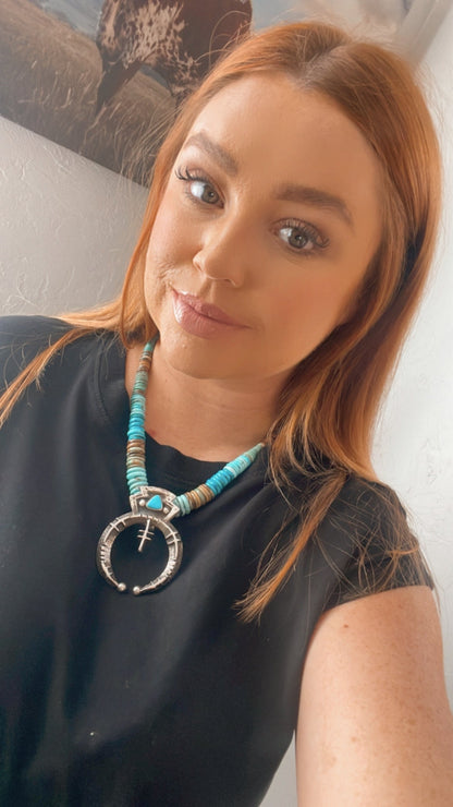 Navajo Kingman Turquoise And Sterling Silver Beaded Naja Adjustable Necklace