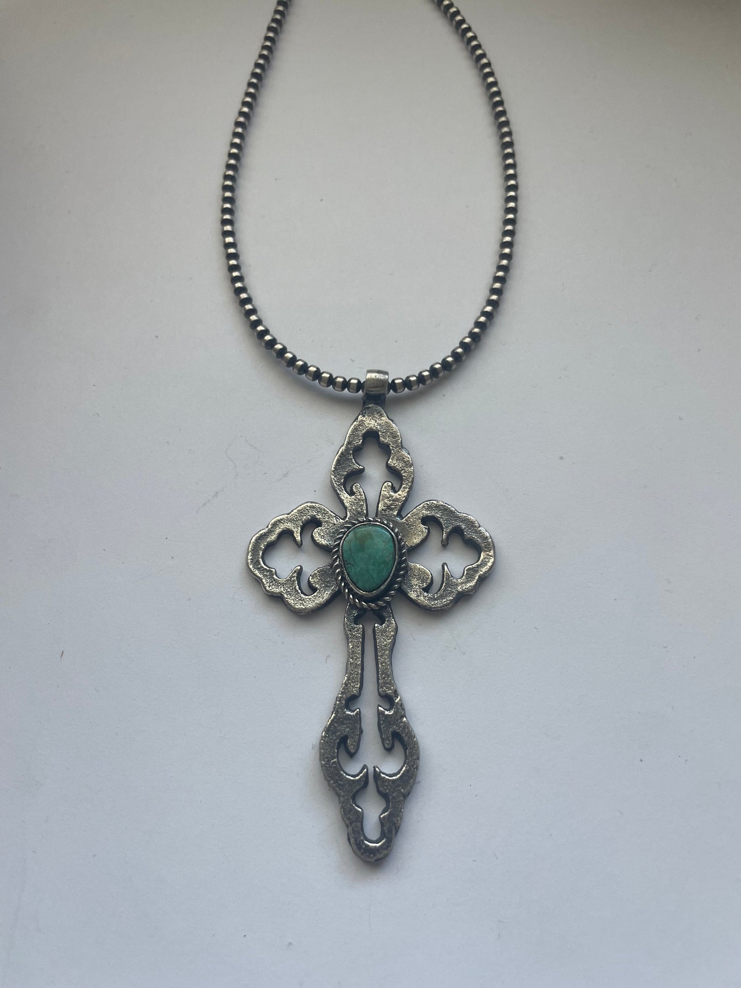 Navajo Sterling Silver & Turquoise Cross Pendant Signed Eugene Mitchell