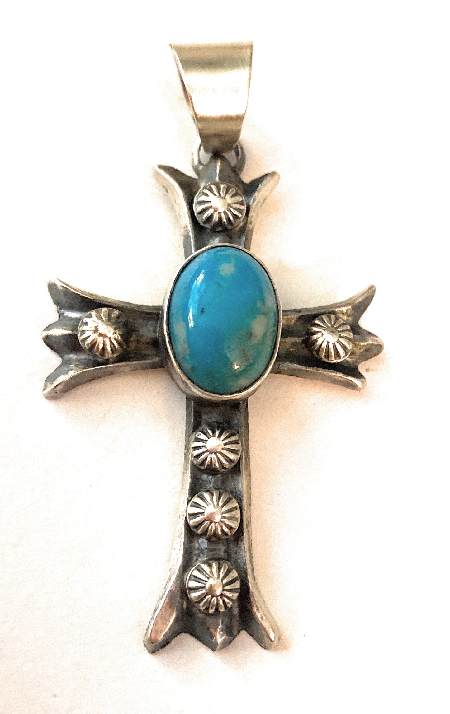 Navajo Sterling Silver & Turquoise Cross Pendant By Chimney Butte