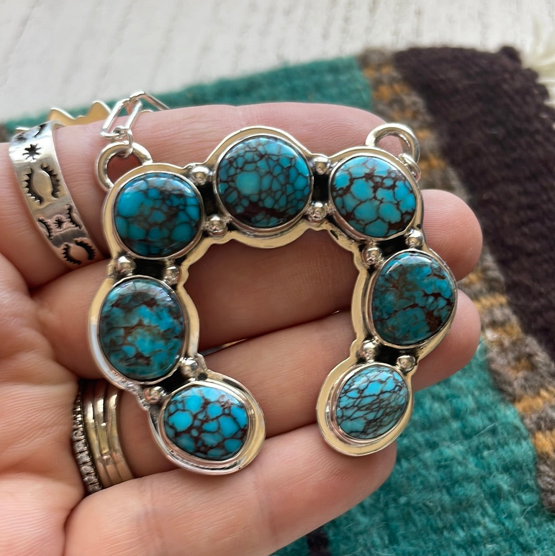 Navajo Sterling Silver & Turquoise Naja Necklace Signed