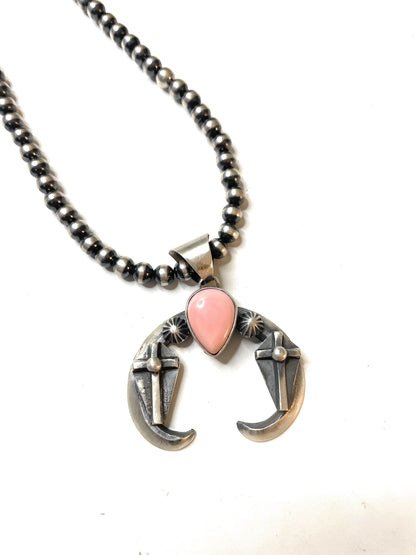 Navajo Pink Conch Shell Sterling Silver Naja Pendant