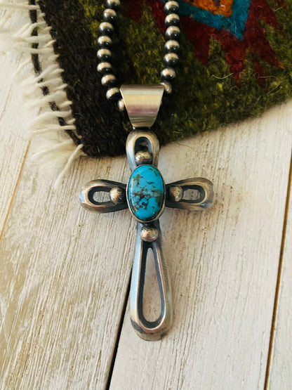 Navajo Sterling Silver & Turquoise Cross Pendant