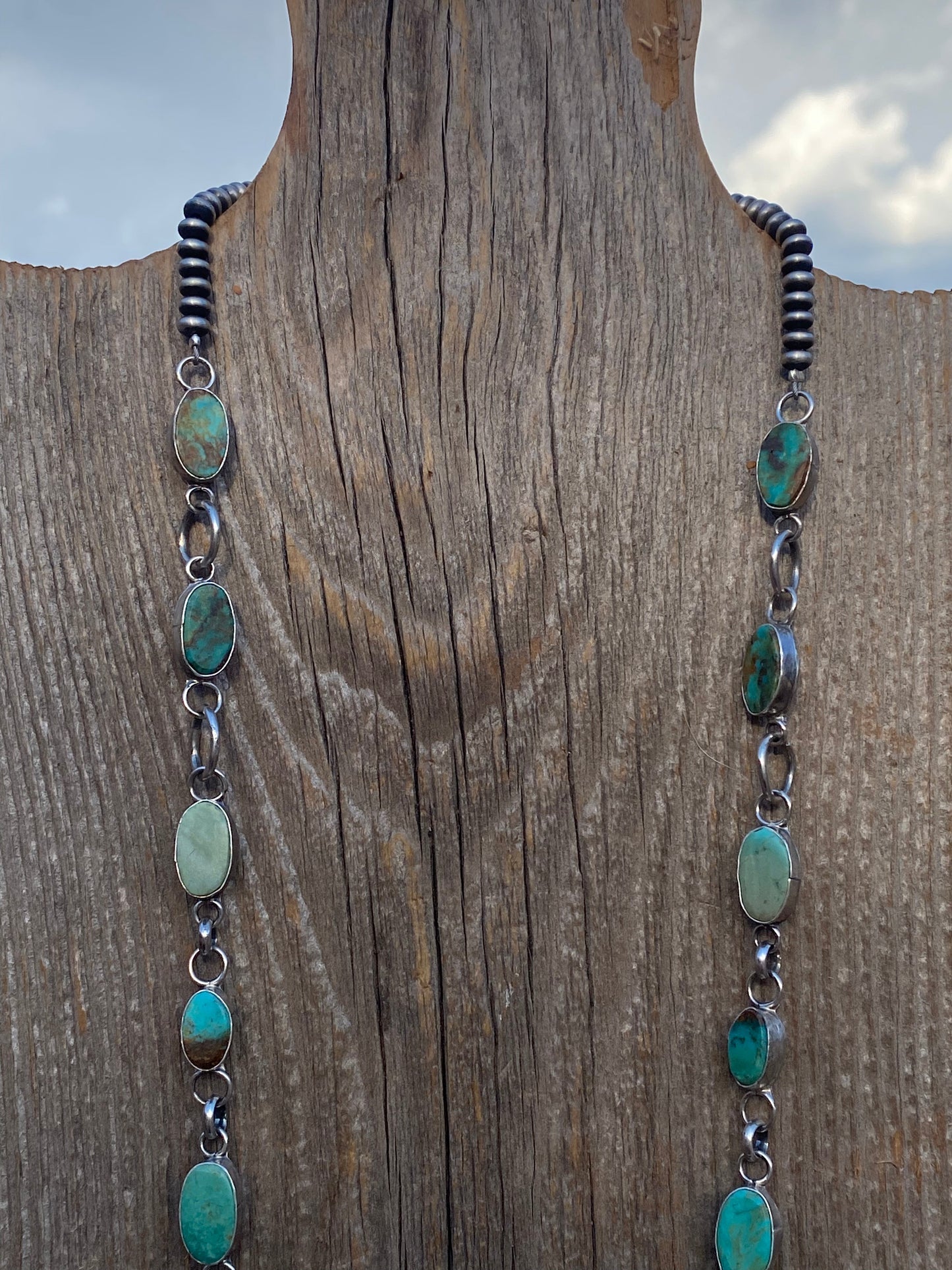 Navajo Sterling Silver & Royston Turquoise Drop Necklace Signed