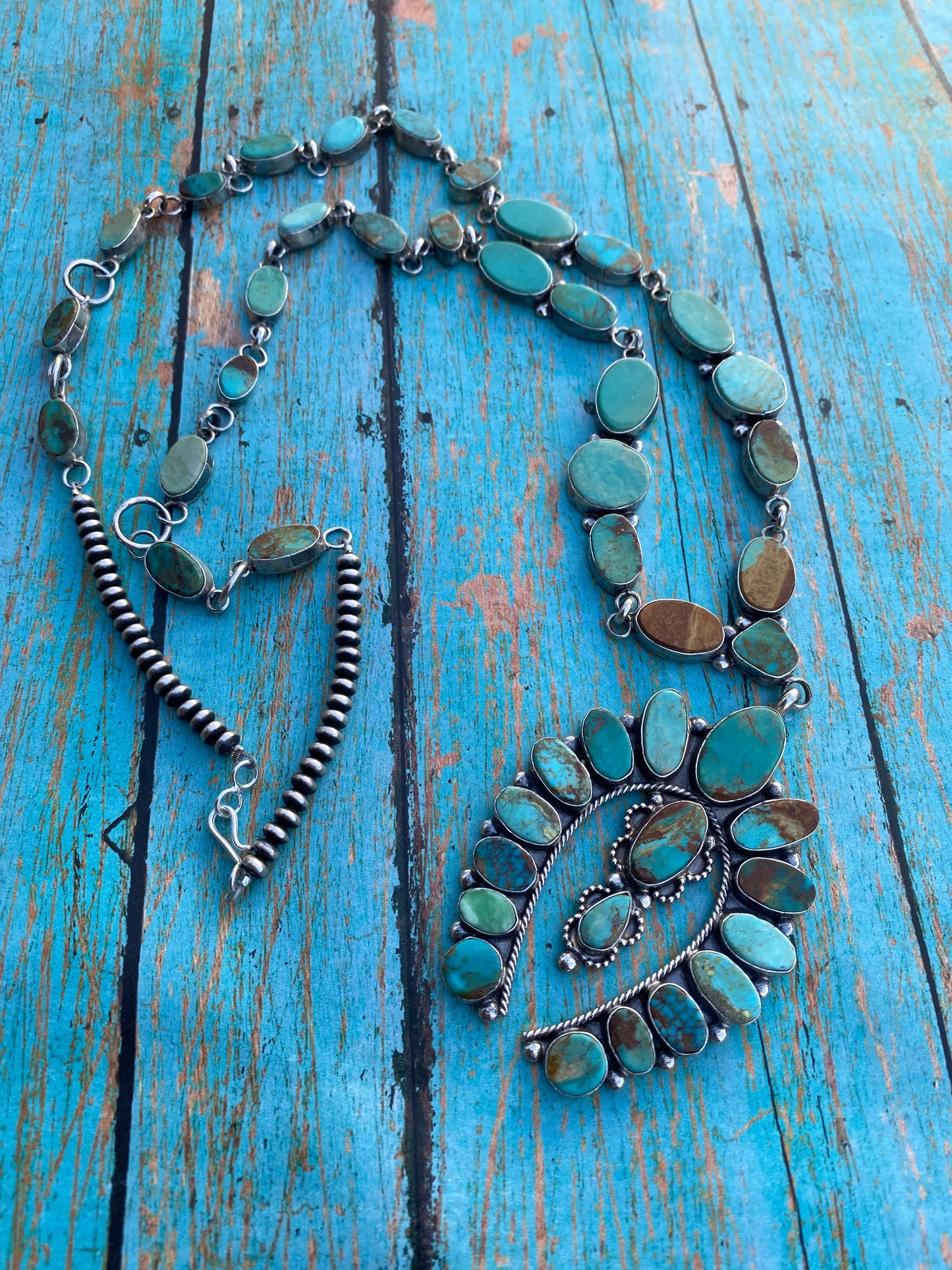 Navajo Sterling Silver & Royston Turquoise Drop Necklace Signed