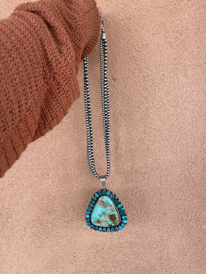 Navajo Turquoise & Sterling Silver 3 Strand Necklace Signed B. Yellowhorse