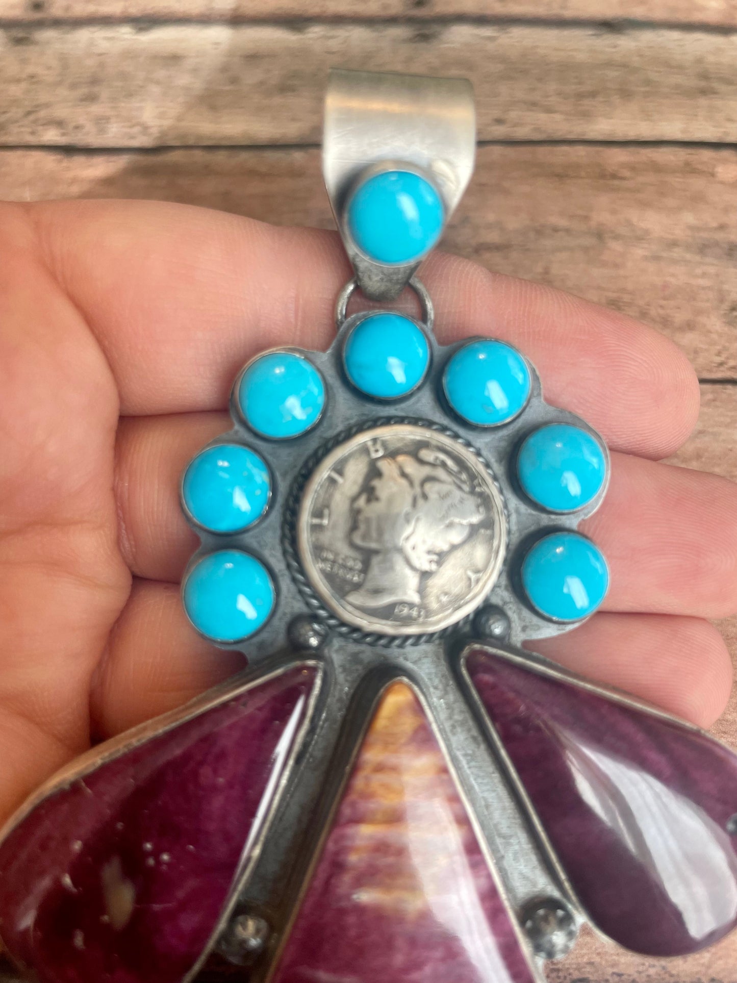 Sleeping Beauty Turquoise & Purple Spiny Liberty Pendant