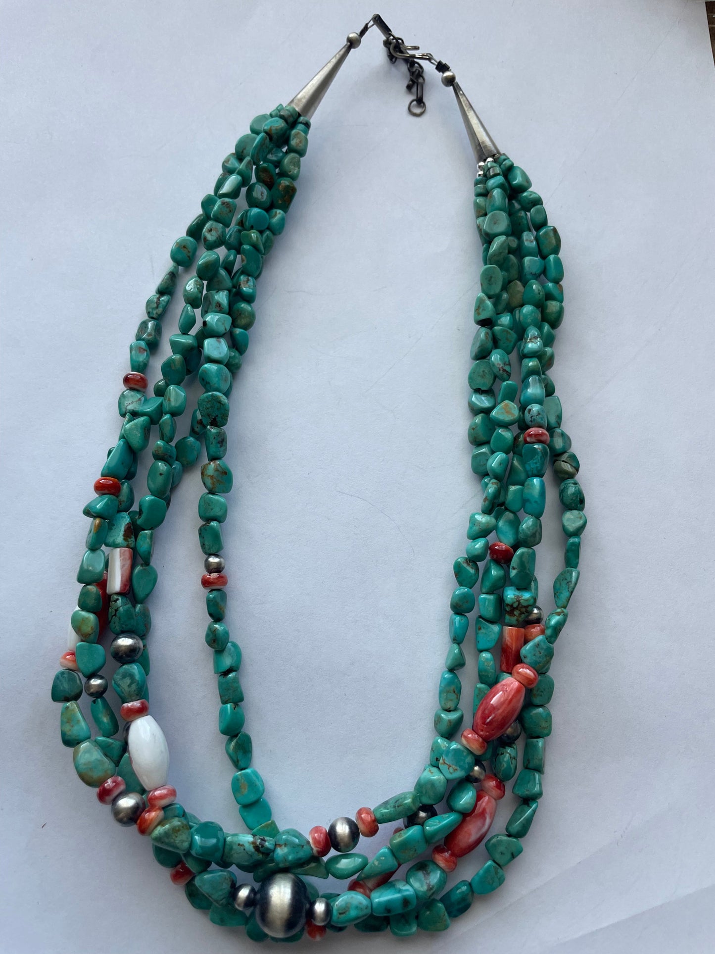 Navajo Turquoise & Sterling Silver 5 Strand Beaded Necklace