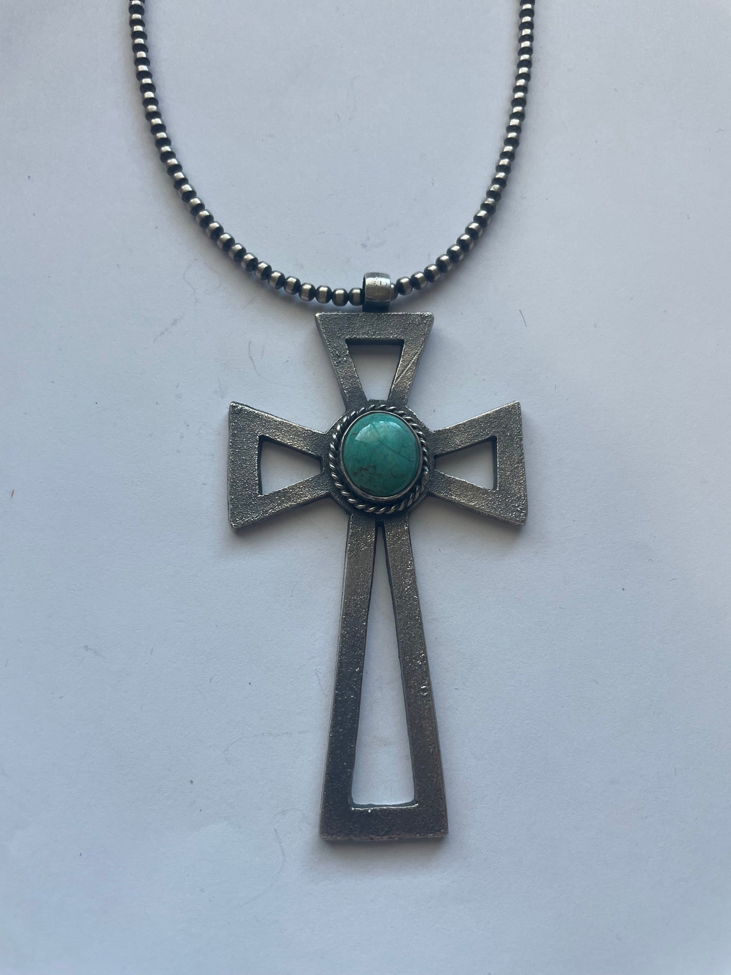 Navajo Sterling Silver & Turquoise Cross Pendant Signed Eugene Mitchell