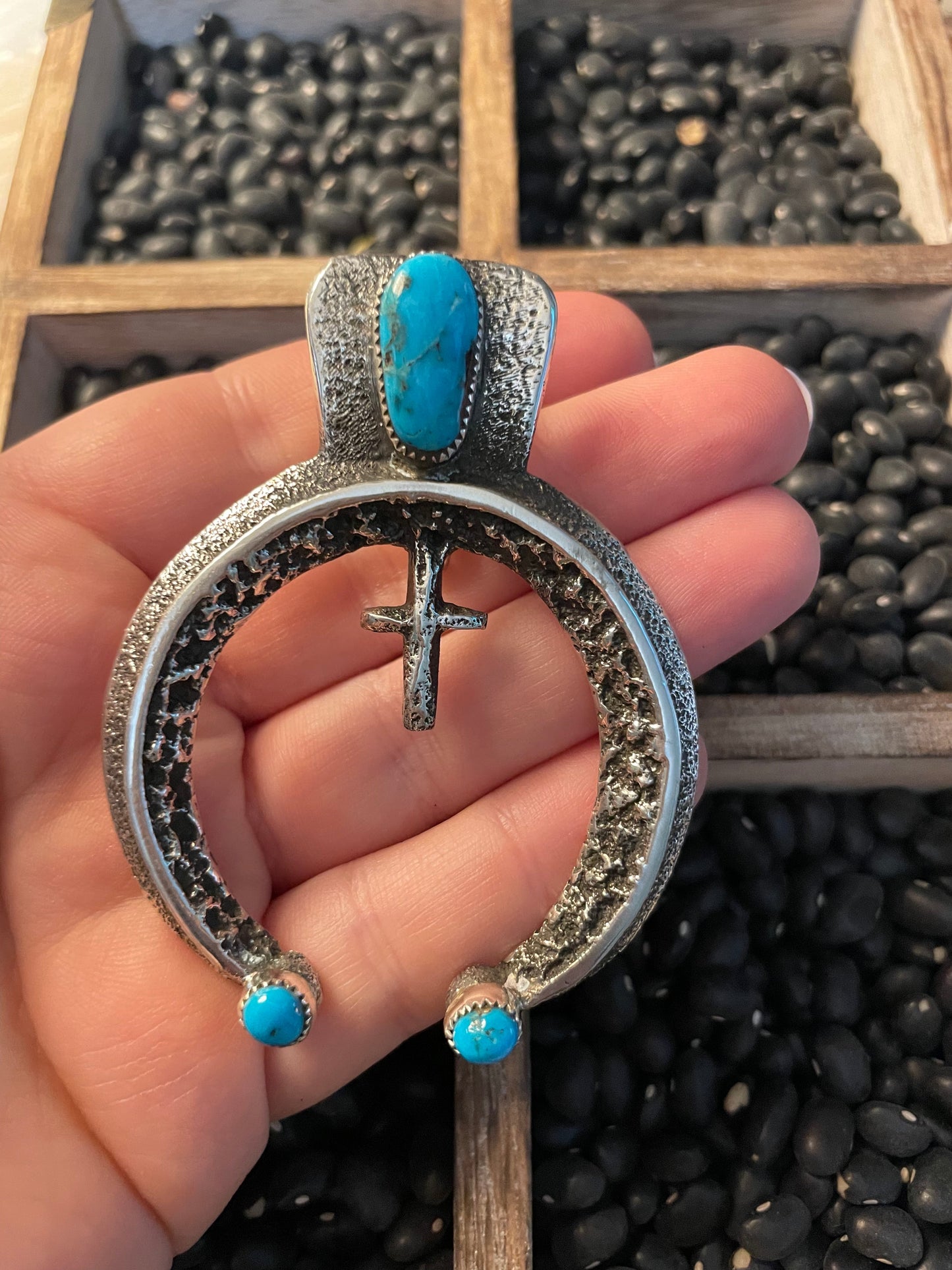 Navajo Turquoise & Sterling Silver Naja Pendant Signed