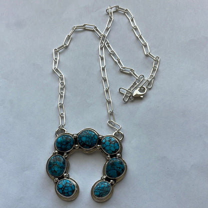 Navajo Sterling Silver & Turquoise Naja Necklace Signed