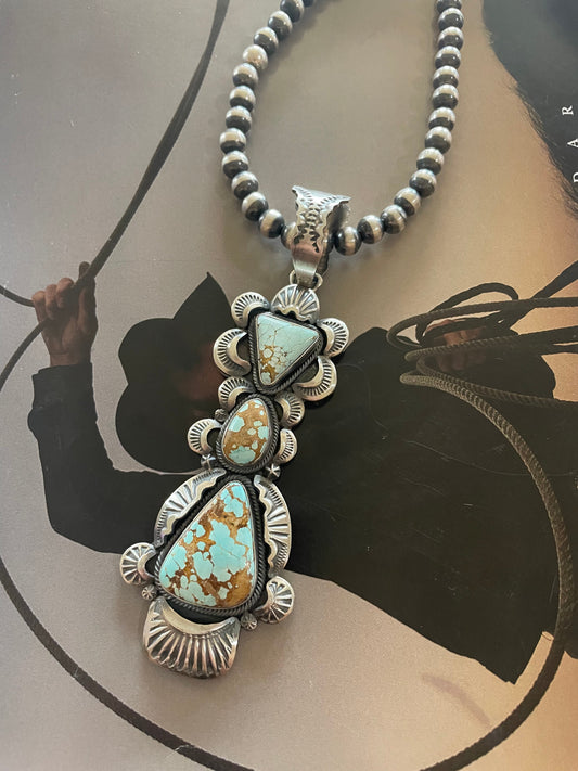 Navajo Sterling Silver & Turquoise Pendant By Gilbert Tom