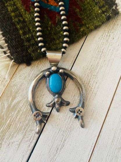 Navajo Sterling Silver & Turquoise Naja Pendant By Chimney Butte