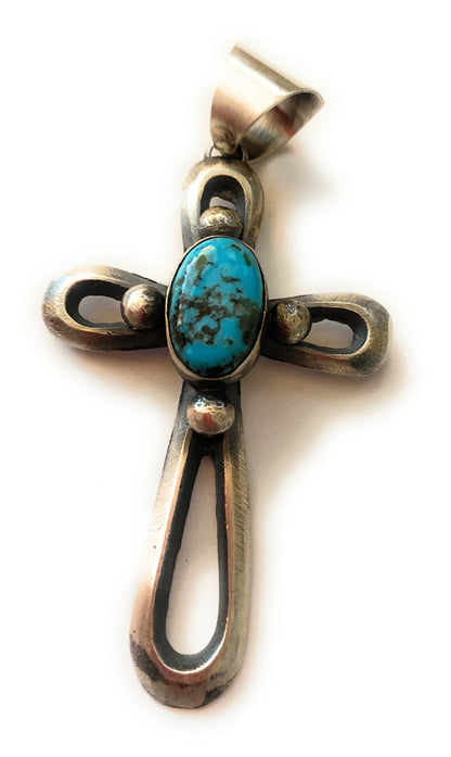 Navajo Sterling Silver & Turquoise Cross Pendant